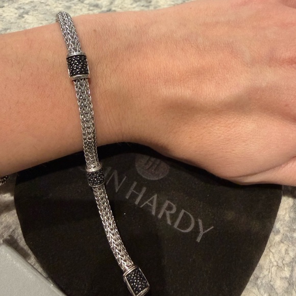 John Hardy Icon Pave Black Sapphire Four Station Silver Bracelet - Picture 3 of 3
